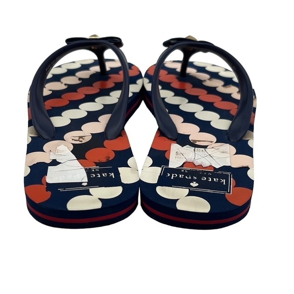 Kate Spade Blue Red Polka Dot Flip Flops Size 8 Women’s - Picture 8 of 9